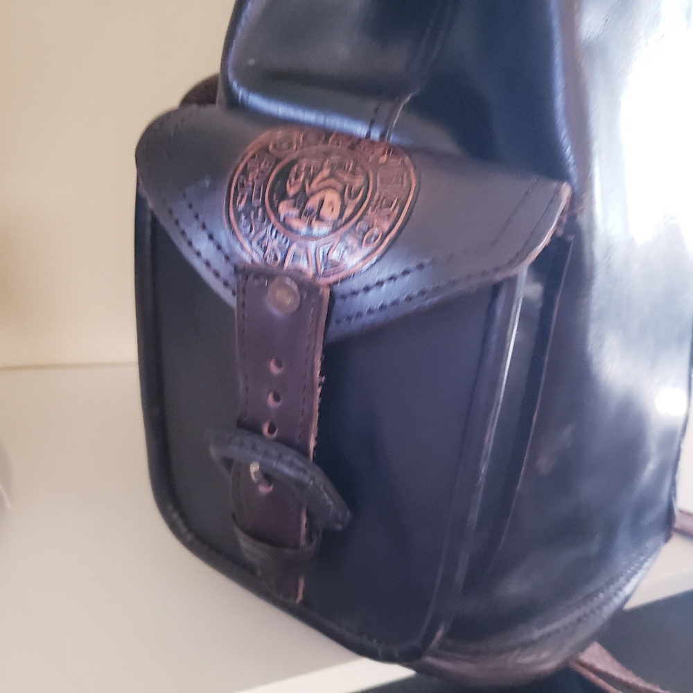Handcrafted Tooled Leather Backpack - O/S Made In MEXICO - Picture 9 of 15